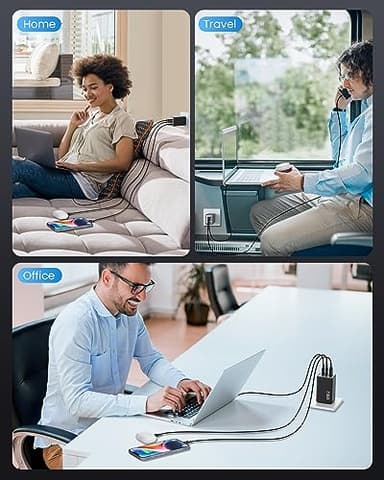 128W USB C Wall Charger,GaN III 3-Port Fast Charging Station,PD QC Foldable Charger Block Portable 65W Laptop Adapter for MacBook Pro/Air,iPad Pro,Galaxy S23,Dell XPS 13,iPhone 16/15/Pro etc - Image 7