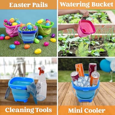 Sloosh 3 PCS Foldable Buckets with 3 Shovels, Square Sand Water Bucket Sandbox Party in Summer Collapsible Silicone Pail Bucket Toddler Kids Beach Camping Travelling Portable Toys (Blue/Pink/Green) - Image 7