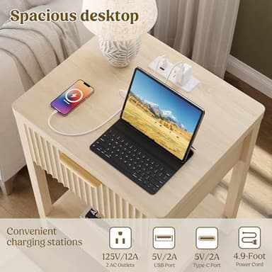 Lulive Night Stand Set 2, Fluted Nightstand with Charging Station, Wood Modern Bedside End Table with Storage Drawer for Bedroom, Save Space (Set of 2, Natural Oak) - Image 6