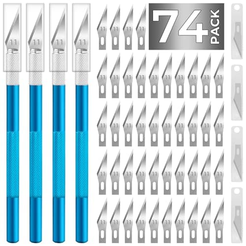 JTIEO Exacto Knife,Hobby Knife,74 Pack with 4 Upgrade Sharp Hobby Knives and 70 Spare Exacto Knife Blades for Art, Scrapbooking (Blue) - Image 1