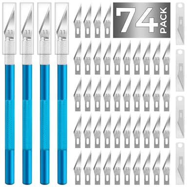 JTIEO Exacto Knife,Hobby Knife,74 Pack with 4 Upgrade Sharp Hobby Knives and 70 Spare Exacto Knife Blades for Art, Scrapbooking (Blue) - Image 1