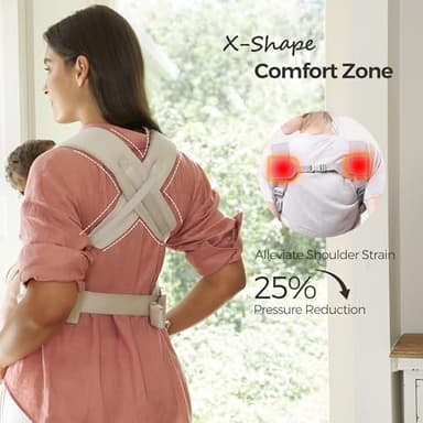 Momcozy Newborn Carrier WeeSnug- Lightweight and Cozy Comfort for 7-25 lbs, Ergonomic Cross-Back Support, Effortless to Put On, Hands-Free Baby Carrier with Lumbar Support, Khaki - Image 5