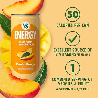 V8 Energy Peach Mango Energy Drink, 8 fl oz Can (24 Pack) - Image 6