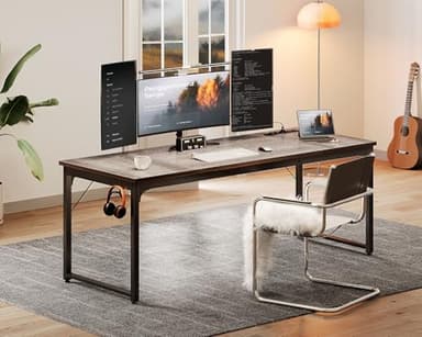 Coleshome 71 x 24 Inch Computer Desk with USB Ports, Large Office Desk, Long Study Student Writing Desk, Grey Oak - Image 8