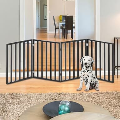 Pet Gate - 4-Panel Indoor Foldable Dog Fence for Stairs, Hallways, or Doorways - 72x24-Inch Wood Freestanding Dog Gates by PETMAKER (Black) - Image 4