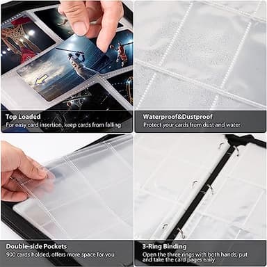 WOT I Trading Card Binder, 900 Pockets Sleeves with Zipper, Double Sided Pockets Card Holder Carry Case for Baseball Card, Football Card - Image 6