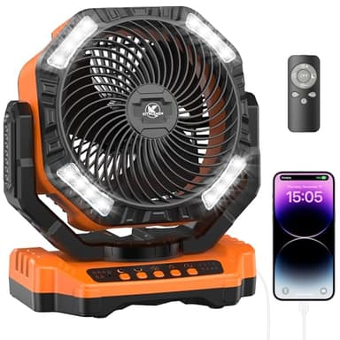 40000mAh Battery Powered Camping Fan - 136H Max Cooling, Rechargeable Battery Operated Oscillating Floor Fan with Charger, Remote & Hook, Portable for Tent Outdoor Patio Garage Hurricane Power Outage - Image 1