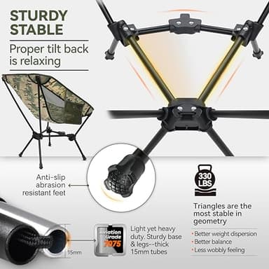MARCHWAY Lightweight Folding Camping Chair, Portable Foldable Compact for Outdoor Camp, Travel, Beach, Picnic, Festival, Hiking, Backpacking, Supports 330Lbs (Camo) - Image 4