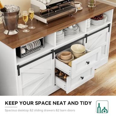 YITAHOME Buffet Cabinet with Drawers, 59" Large Sideboard Buffet Storage Cabinet with Shelves and Doors, Modern Farmhouse Coffee Bar Station Wood Kitchen Table for Kitchen, Dining Room, White - Image 4