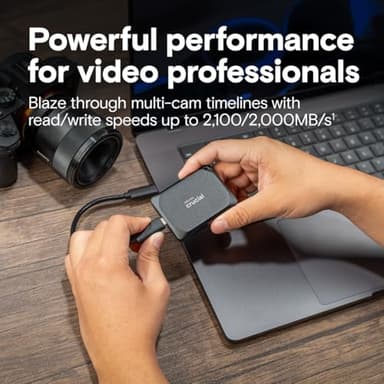 Crucial X10 Pro 1TB Portable SSD, Up to 2100MB/s Read, 2000MB/s Write, 3.2 USB-C, External Solid State Drive, Durable Storage for PC & Mac, for Professional Creators, Black - ‎CT1000X10PROSSD902 - Image 2