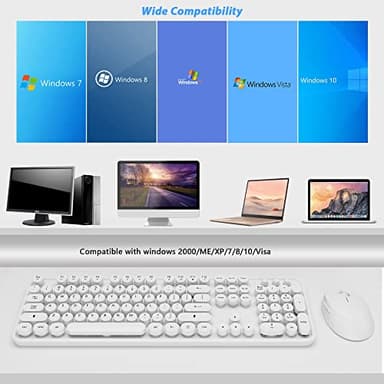 Wireless Keyboard Mouse Combo, 104 Keys Cute White Keyboard with Number Pad & Mouse for Windows, Computer, PC, Notebook, Laptop (White) - Image 5