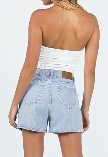 Angerella Jean Shorts for Women Relaxed Fit Casual High Waist Pocketed Denim Shorts Stretchy Blue L - Image 3
