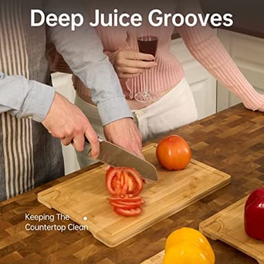 Bamboo Cutting Boards for Kitchen, Wood Cutting Board with Holder, Bamboo Cutting Board Set Reversible with Juice Grooves for Meat Cheese Fruit and Vegetables (Four Piece Set) - Image 4