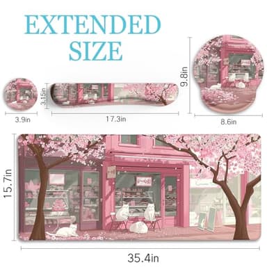 LIMKRIAN Anime Cat Mouse Pad Set, XXL Gaming Mouse Pad with Wrist Rest, Keyboard Mat, Cat Coaster, Cute Office Desk Decor Accessories, Pink Lycra - Image 6