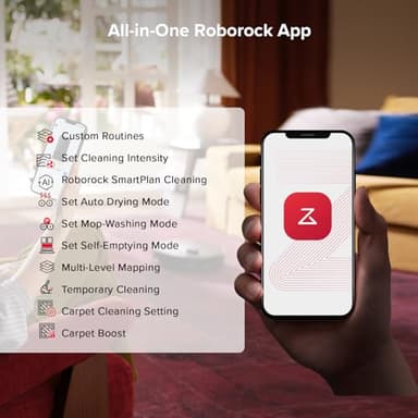roborock Qrevo S5V Robot Vacuum and Mop, FlexiArm Edge Mopping, 12,000Pa Suction, Dual Zero-Tangle System, Smart Obstacle Avoidance, 10mm Mop Lifting, Auto Mop Washing&Drying, Self-Emptying&Refilling - Image 9