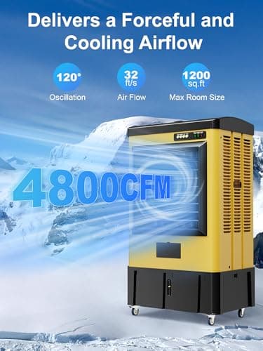 Uthfy 4800 CFM Swamp Cooler Air Conditioner, 41" Evaporative Air Cooler with 10.6 Gal Water Tank, 3 Speeds, 120°Oscillation, 3 Ice Packs, Outdoor Air Conditioner for Garage, Patio, Yard, Factory - Image 2