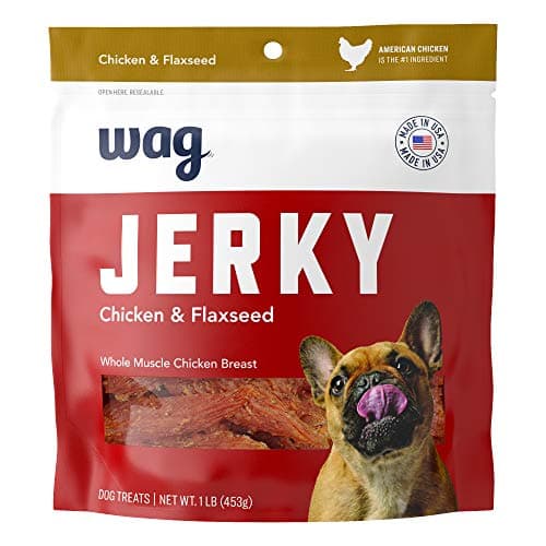 Amazon Brand – Wag Chewy Whole Muscle American Jerky Dog Treats – Chicken & Flaxseed (1 lb), Grain Free - Image 1