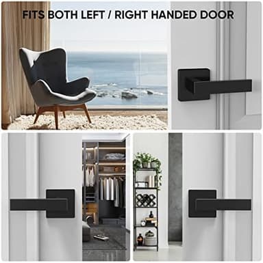 TICONN Dummy Door Handle, Heavy Duty Reversible Square Dummy Door Lever for Indoor, Bedroom, Closet (5 Pack, Rear Mount, Matte Black - Image 4
