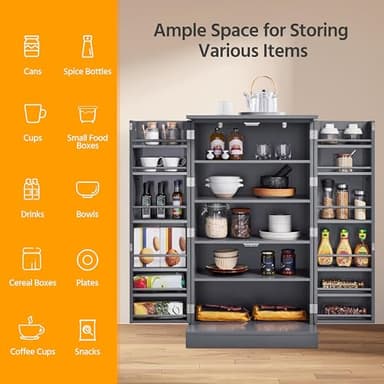 Yaheetech 41" H Kitchen Pantry Storage Cabinet with Doors & Adjustable Shelves, Freestanding Cupboard Food Cabinet for Dining Room/Living Room, Dark Gray - Image 9