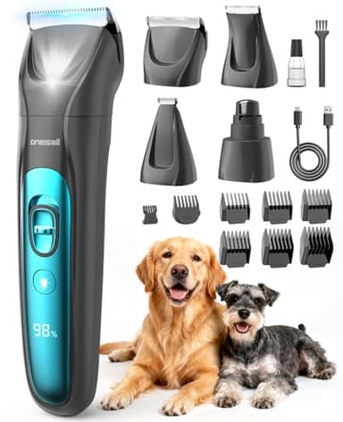 oneisall Quiet Dog Clippers for Grooming LED Light, Cordless Dog Grooming Kit 4 in 1, 2000mAh Pet Clippers Paw Trimmer Nail Grinder for Paw, Nail, Face, Ears, Legs, Body - Image 1