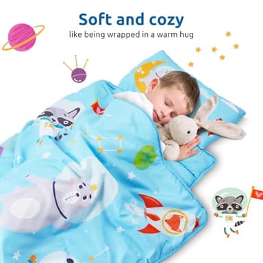 Safotad Toddler Nap Mat with Pillow and Blanket, Soft Sleeping Bag for Kids Boys and Girls, Slumber Bags Kids for Preschool, Daycare, Travel, Camping, 54" x 33" Great for Ages 3-6（Light Blue - Image 7