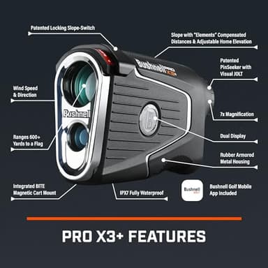 Bushnell Pro X3+ Golf Rangefinder with Wind Speed and Direction,1300 Yard Range,7X Magnification, Pin Locking with Visual Jolt - Image 7