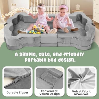 whiffee Foldable Portable Toddler Travel Bed,Toddler Floor Bed with Washable Cover for Kids,Soft and Safe (Grey) - Image 4