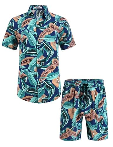 COOFANDY Men's Flower Shirt Hawaiian Sets Casual Button Down Short Sleeve Shirt Summer Beach 2 Piece Short Set - Image 4
