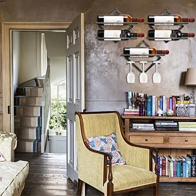 AUHOKY 2Pcs Metal Wall Mounted Wine Holder Stemware Glass Rack, Vintage Silver Hanging Red Wine Racks Organizer with 3 Stem Glass Holders, Wine Bottle Display Hanger for Home Kitchen Bar Decor - Image 8