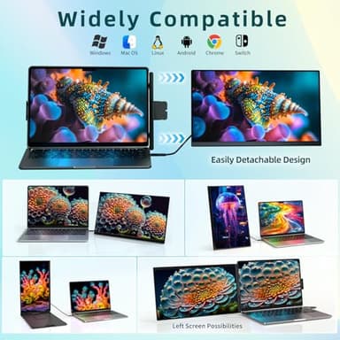 Laptop Screen Extender Dual Monitor - 15.6" Portable Monitor 85% NTSC IPS 1080P FHD Detachable Screen Extended Extra USB-C/HDMI Port Compatible with Wins Mac Dex Chrome Fits 13"-17" Laptops - Image 3