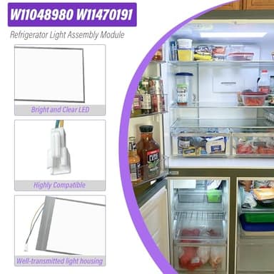 Refrigerator LED Light Assembly W11048980 Top Lamp W11455230 W11470191 W11032355 W11032353 Replacement for Whirlpool WRQA59CNKZ Kitchen-Aid KRQC506MPS00 Refrigerator Light - Image 3
