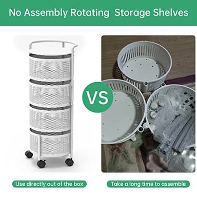 JAQ Rotating Storage Shelves Rack for Kitchen, 4-Tier Multi Layer Removable Basket Shelf Organizer on Rolling Wheels for Fruit Vegetable Grocery Corns Potato Onion (4-Tier, White) - Image 4