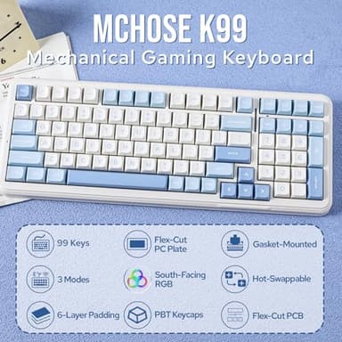 MechLands MCHOSE K99 96% Wireless Gaming Keyboard, Gasket Mechanical Keyboard, BT5.0/USB-C/2.4GHz Wireless Creamy keyboard, with 6-Layer Padding, 6000mAh Battery, Hot Swappable, NKRO for Win/Mac/Linux - Image 2