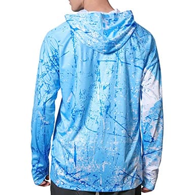 WELIGU Men's UPF 50+ Sun Protection Hoodie Shirt Long Sleeve SPF Fishing Outdoor UV Hiking Shirts Lightweight Ocean Blue Large - Image 2