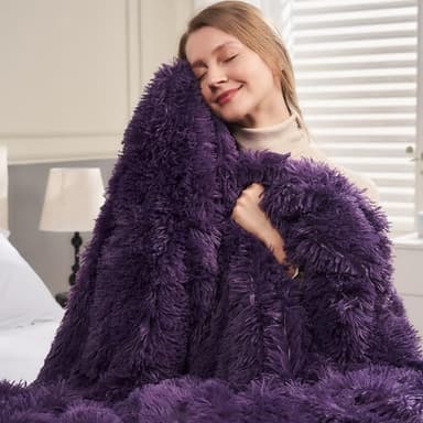 GONAAP Fuzzy Faux Fur Throw Blanket Queen Size Purple Super Soft Cozy Plush Fuzzy Shaggy Blanket for Couch Sofa Bed (Purple, Queen(90"x90")) - Image 2