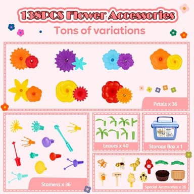 FUNZBO 138pcs Flower Garden Building Set - Christmas Spring Toys for 3 4 5 6 7 Years Old Girl, Sorting & Stacking Building Block, STEM Montessori Educational Toy for Kid Toddler Birthday Gift - Image 5