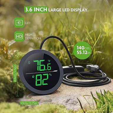 Reptile Tank Thermometer, PAIZOO LED Digital Reptile Thermometer and Humidity Gauge Hygrometer for Reptile Tank Snake Tank Accessories Pet Rearing Box with 55.2” Cable USB Power Supply- Black - Image 5