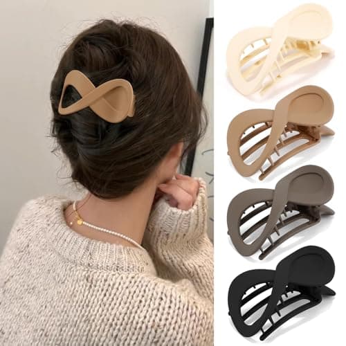Atoden Flat Hair Clips for Thin Hair 4Pcs French Concord Hair Clips 3.4'' Lay Down Flat Hair Claw Clips for Medium Thick Hair Matte Neutral Jaw Clips Hair Clamps Barrettes Hair Accessories for Women - Image 1
