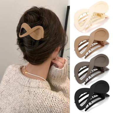 Atoden Flat Hair Clips for Thin Hair 4Pcs French Concord Hair Clips 3.4'' Lay Down Flat Hair Claw Clips for Medium Thick Hair Matte Neutral Jaw Clips Hair Clamps Barrettes Hair Accessories for Women - Image 1