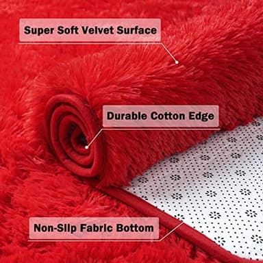 DETUM Red Rug 3x5 Feet - Fluffy Red Area Rugs for Bedroom Shaggy 3' X 5' Living Room Rug Soft Rugs for Kids Room Non-Slip Nursery Office Dorm Washable Carpets Home Decor - Image 2