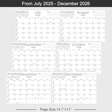 BHR Wall Calendar, Calendar 2025-2026 from July 2025 to December 2026 18 Months Calendars 14.7 inch×11 inch Julian Dates for New Year Christmas Gifts - Image 3
