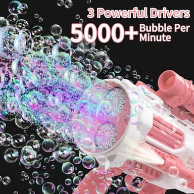 Bubble Guns Automatic with Build-in Bubble Solution (4.4 oz), 3 Fans Drive 6X Lens Bubble Blower Machine, Cool Favors for Summer Ourtdoor Party Birthday Wedding Toy - Image 3