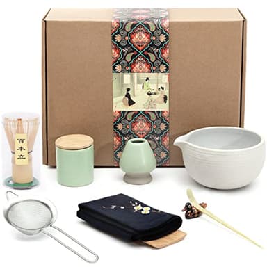 Artcome Japanese Matcha Tea Set, Bowl with Pouring Spout, Whisk, Tea Scoop, Ceramic Whisk Holder, Matcha Powder Caddy, Handmade Matcha Ceremony Kit For Japanese Tea Ceremony (9Pcs) - Image 1