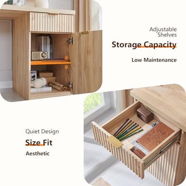 JXQTLINGMU 60" Modern Executive Desk with Storage, Wood Home Office Desk with Drawer & Cabinet, Fluted Computer Writing Desk for Study, Living Room, Bedroom, Oak - Image 6