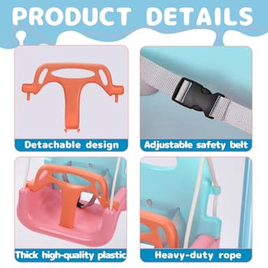 TALECO Gear Toddler Swing, 3-in-1 Swing Sets for Backyard, Baby Swing Outdoor/Indoor, Toddler Swing Set Suitable for Children 6 Months and Older (Pink) - Image 2