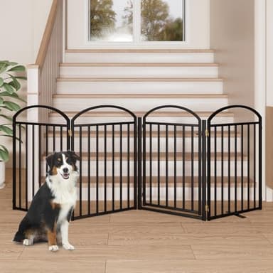 SNUOWU 4 Panles Full Matel Freestanding Dog Gates with Door, 96"Extra Wide 32"Tall Free Standing Dog Pet Gate for Indoor & Outdoor. Foldable Pet Fences for Doorways, House, Stairs, Porch, Deck, Yard - Image 4