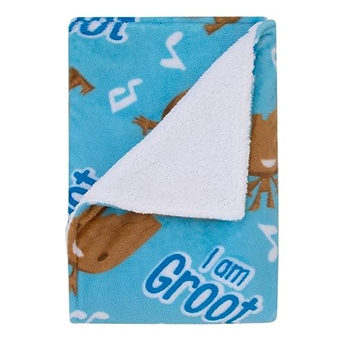 NOJO Marvel I Am Groot Blue and Brown Super Soft Sherpa Baby Blanket - Image 1