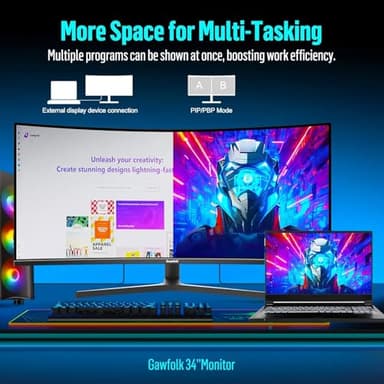 Gawfolk 34 Inch Ultrawide Curved Gaming Monitor, 1500R PC Screen 165hz UWQHD 3440x1440, Curved Computer Screen with FreeSync,Multi-Directional Adjustable Base - Image 2