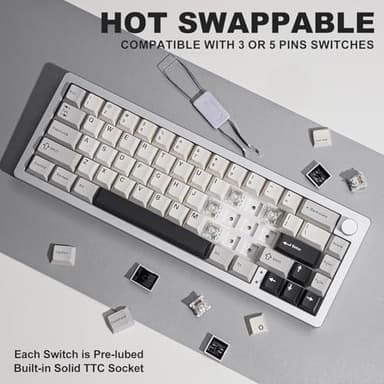 YUNZII AL66 Wireless Mechanical Keyboard,Full Aluminum CNC,65% Knob Control,Bluetooth/2.4G/Wired,Hot Swappable Pre-lubed Switches,Gasket Mounted RGB for Win/Mac(Milk Switch, Silver) - Image 5