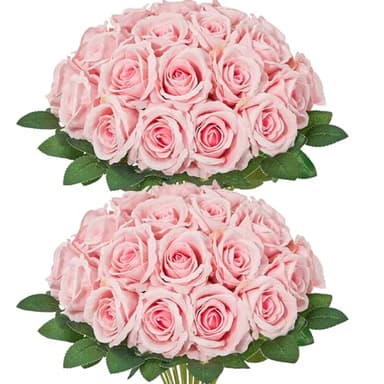 Serwalin 30pcs Artificial Roses Flowers, Pink Roses with Long Stems Realistic Fake Silk Roses Flowers for Wedding Bridal Bouquet Centerpieces Party Home Decor - Image 1